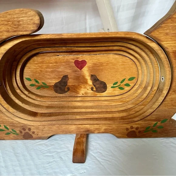 Vintage 80s Wooden Collapsible Folding CAT basket - Picture 3 of 10